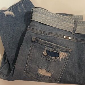 KanCan Maurices Curvy 20 High Rise Ripped Distressed Hippie Jean with Belt